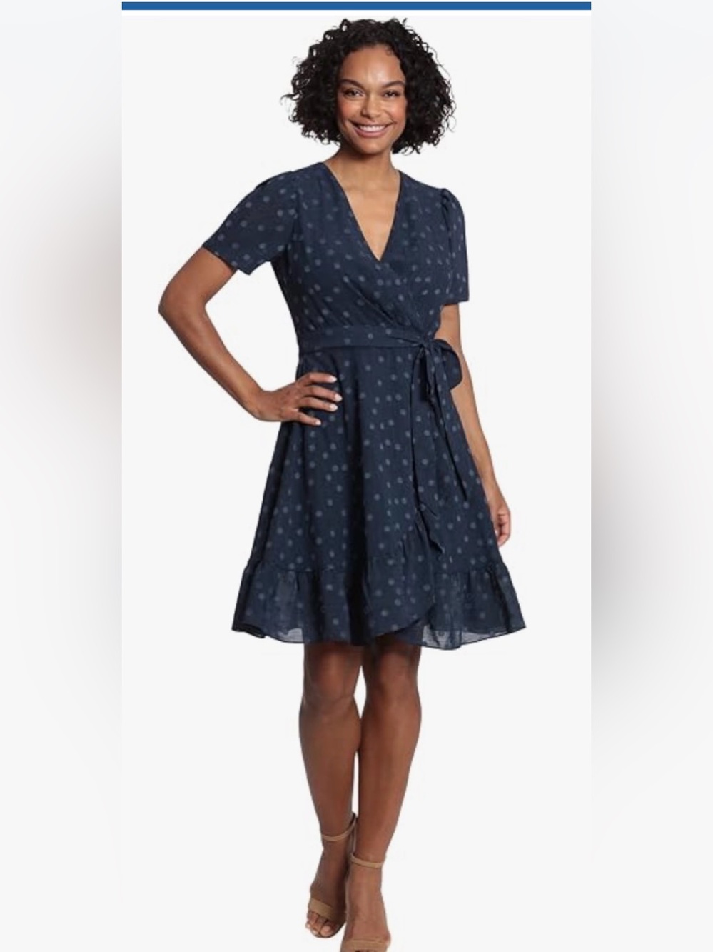 London Times Short-Sleeve V-Neck Surplus Faux Wrap Dress